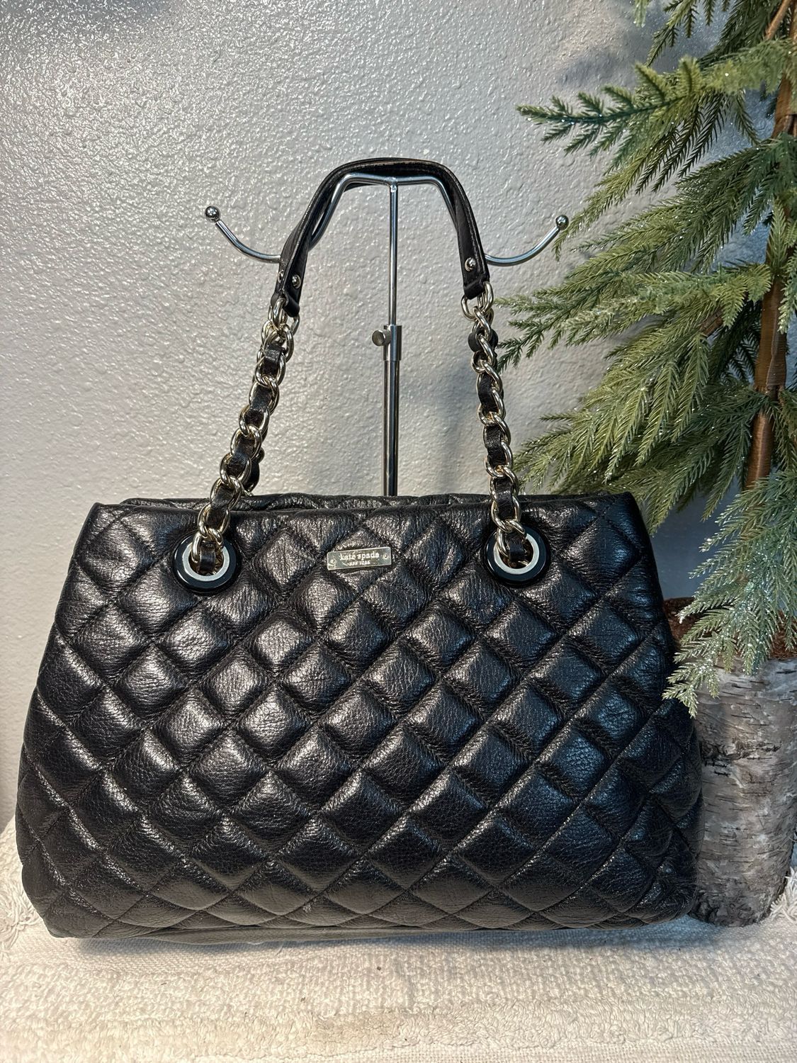 Kate Spade Black Quilted Leather Tote Bag