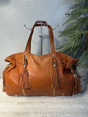 Sorial Brown Smooth Leather Bamboo Tassel East West Tote