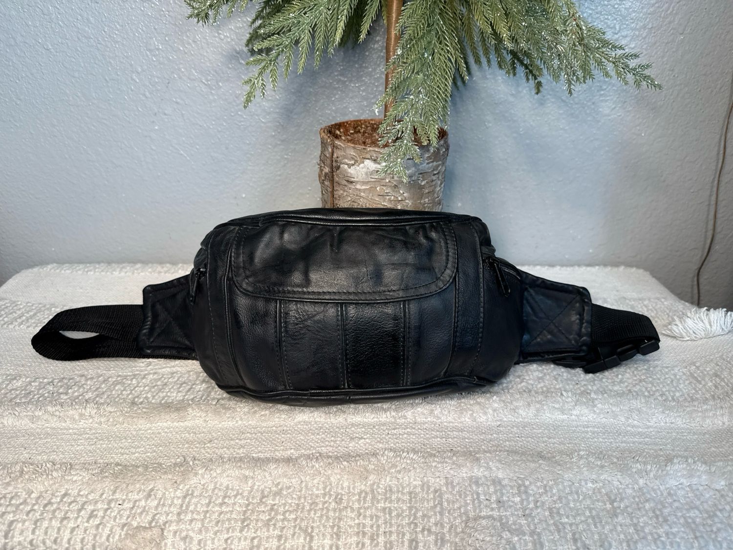 Vintage Black Leather Belt Bag Rare Find!