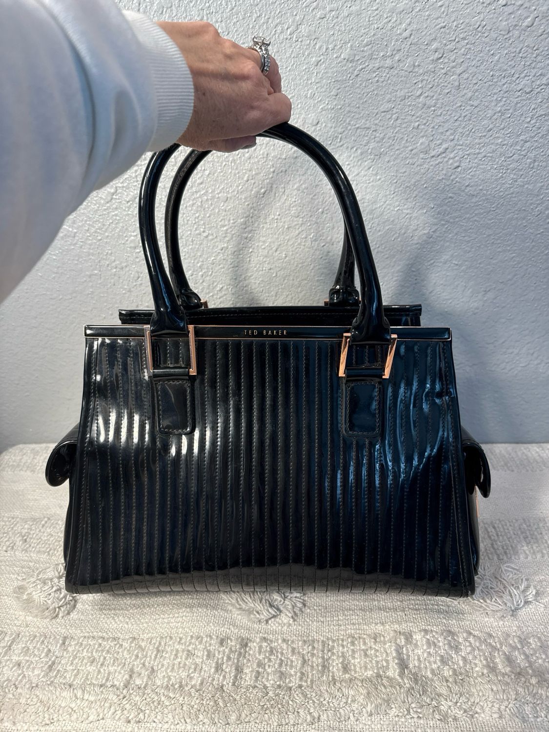 Ted Baker Black Patent Leather With Rose Gold Hardware Satchel