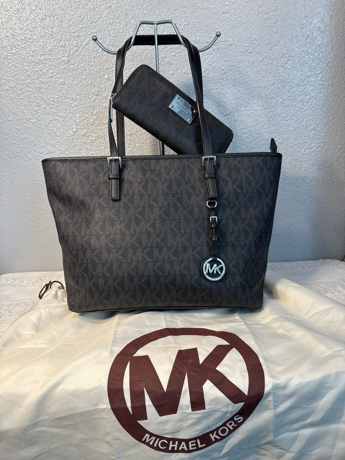 Michael Kors Black Signature Tote Matching Wallet Sold Separately