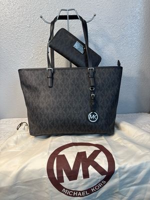 Michael Kors Black Signature Tote Matching Wallet Sold Separately