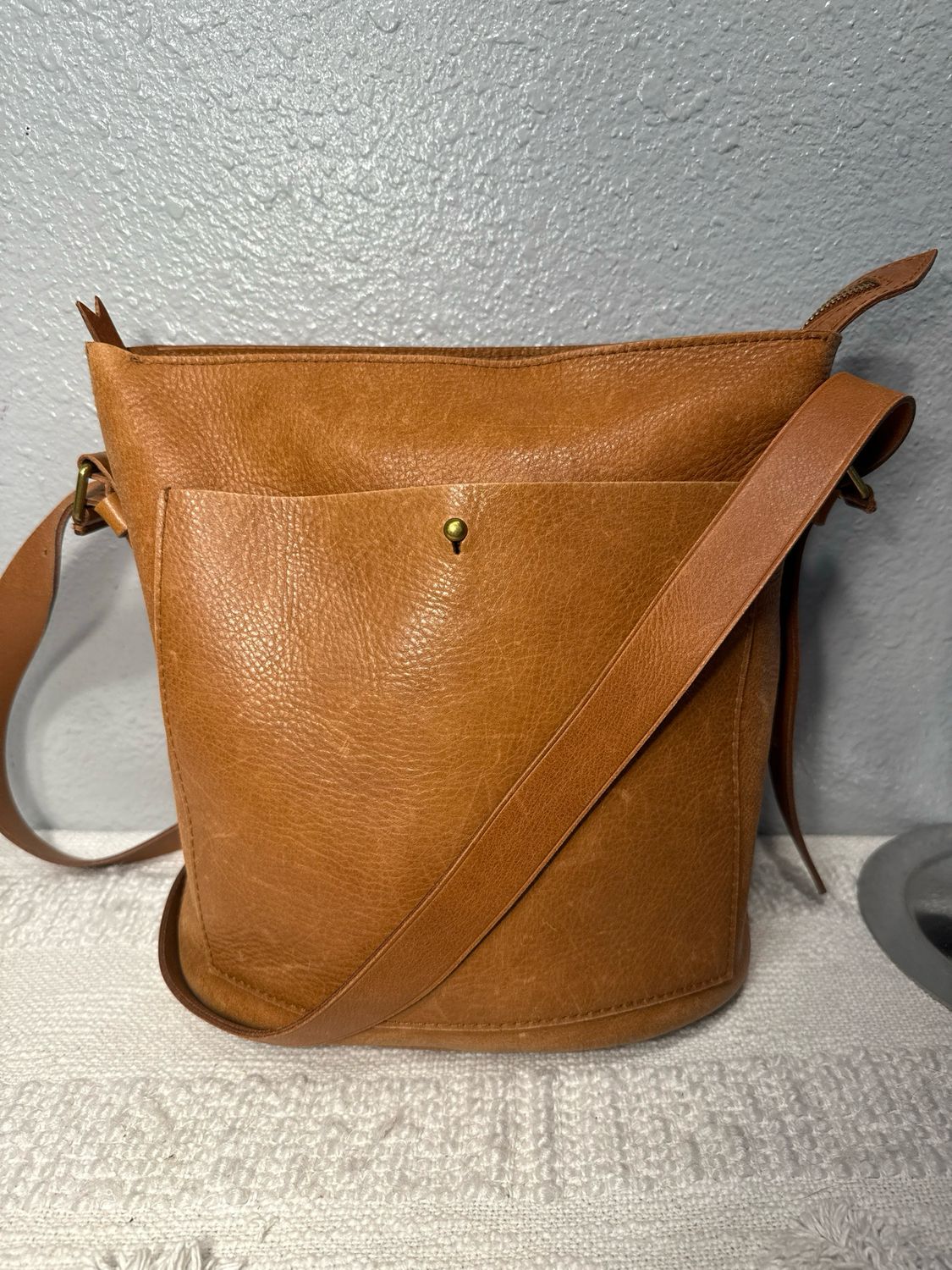 Madewell Brown Leather Crossbody Bucket Bag