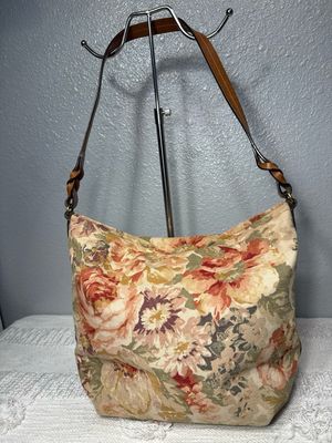 Fossil Vintage Floral Canvas With Leather Trim, Shoulder Bag