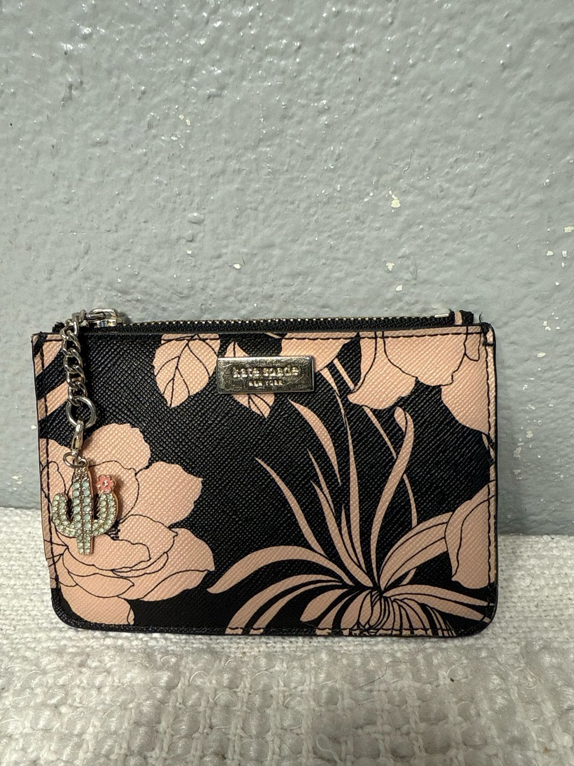 Kate Spade Black And Pink Saviano Leather Key Card Coin Wallet