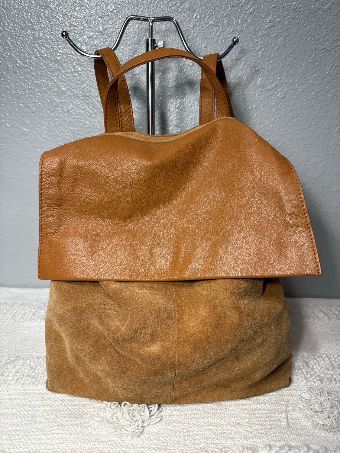 ASOS tan, Suede And Pebbled Leather Backpack Purse