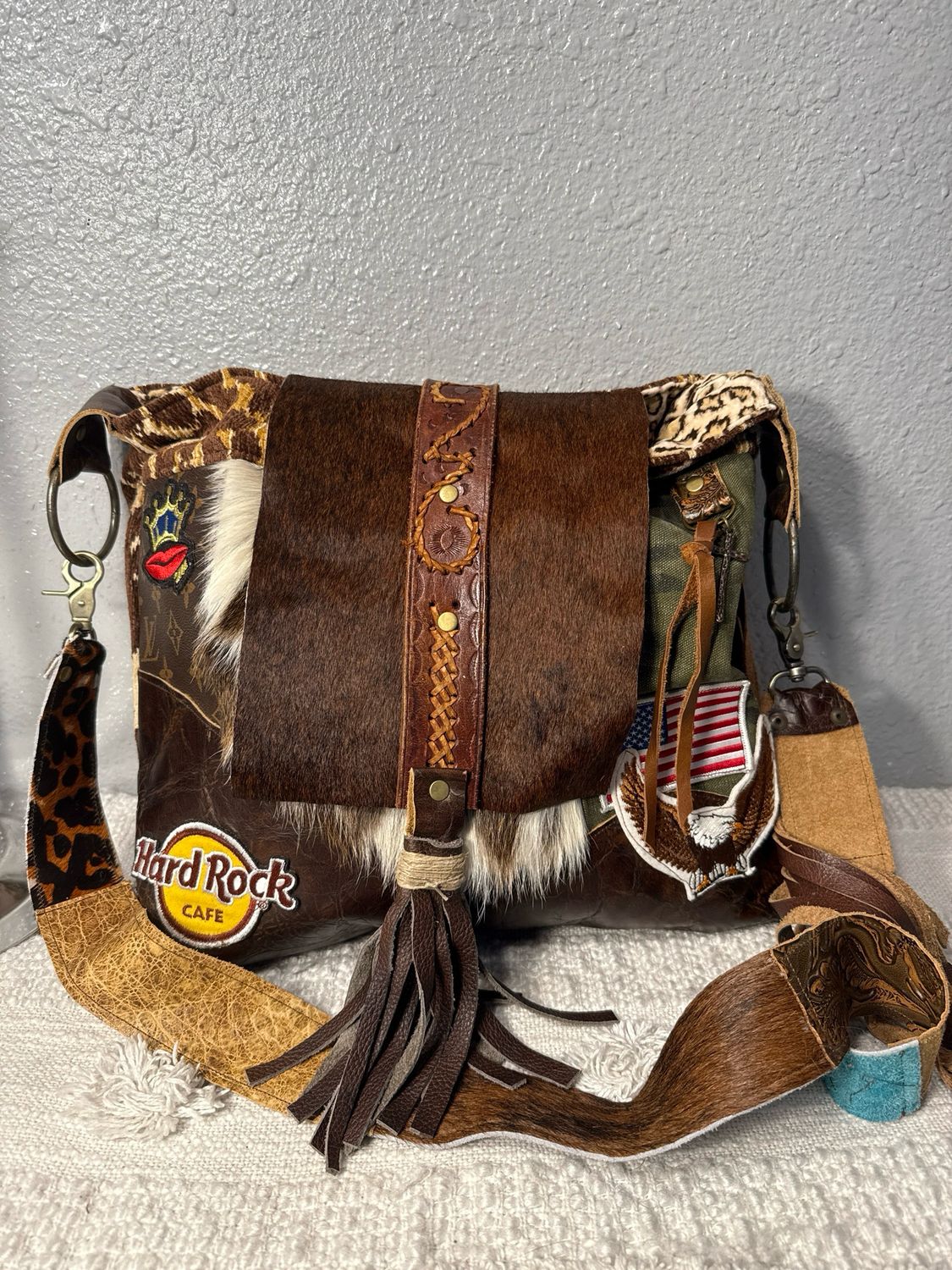 Unbranded Custom One Of A Kind Hero On Hide Louis Vuitton, And Leather Crossbody Bag NEVER USED!