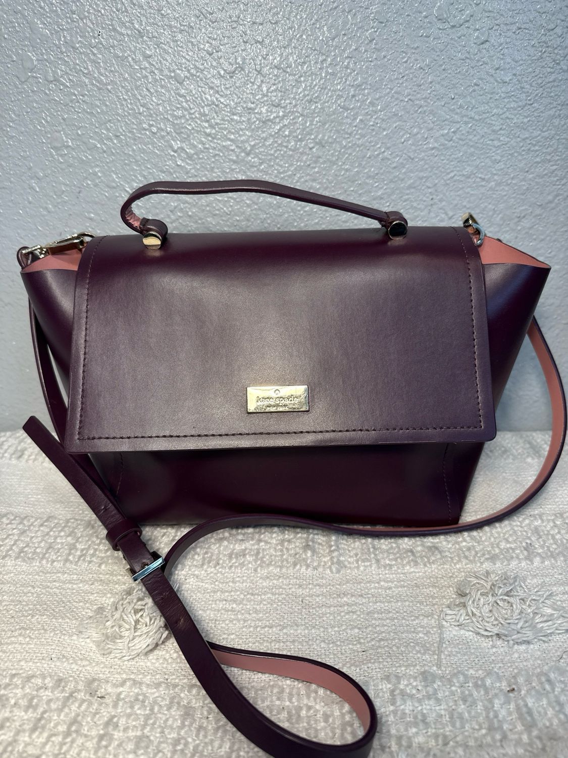 Kate Spade At our Hill Lilah Plum And Pink Leather Satchel LIKE NEW!