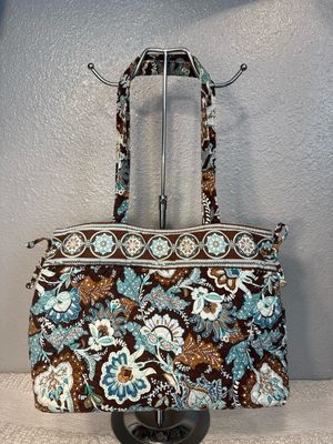 Vera Bradley, Vintage Cottage Core, Brown, And Blue Cotton Quilted Shoulder Bag