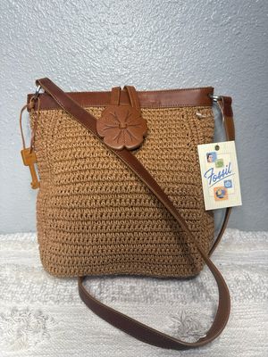 Fossil Tan, Jute And Brown Leather Crossbody Bag New With Tags!