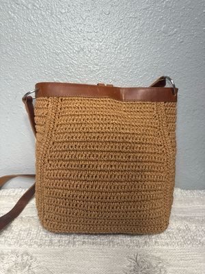 Fossil Tan, Jute And Brown Leather Crossbody Bag New With Tags!