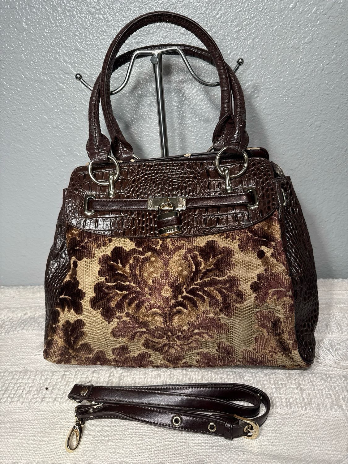 Sharif Carpet Bag With Crock And Bossed Leather Trim Satchel