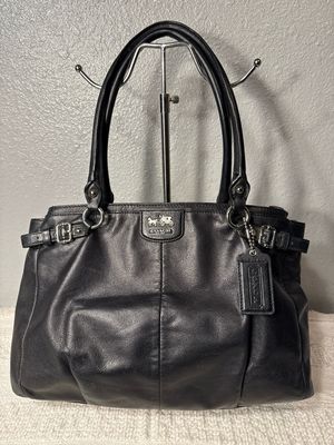 Coach Black Leather Tote With Silver Hardware