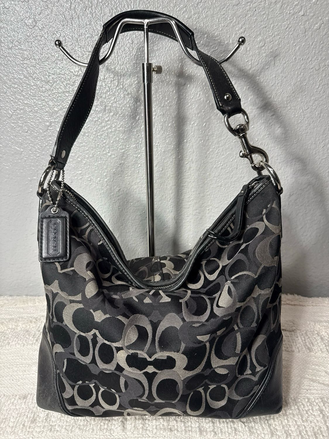 Coach Vintage Black Optic Signature Hobo Bag