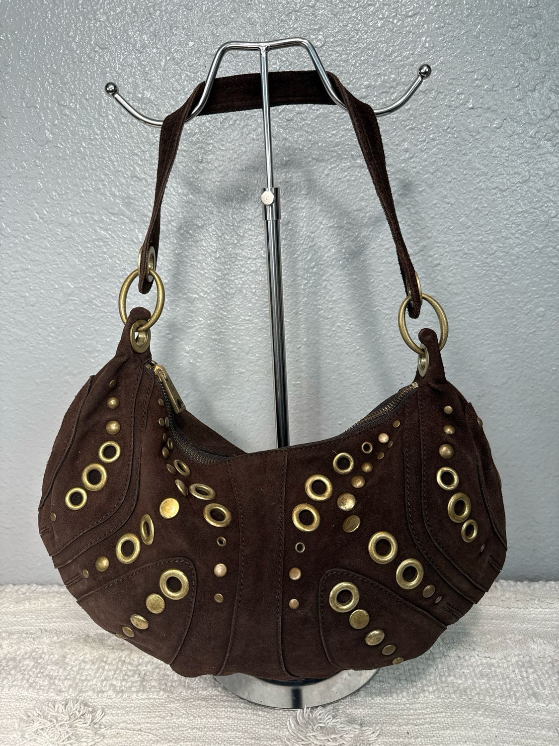 Banana Republic, Brown Suede, Leather With Brush, Gold Grommets, Hobo Bag Vintage NWOT!