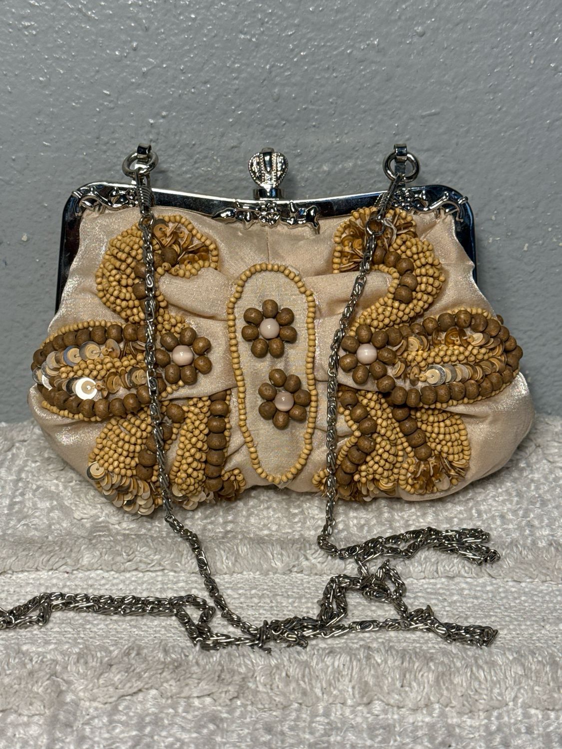 Vintage Beaded Framed Pouch Handbag Catch All