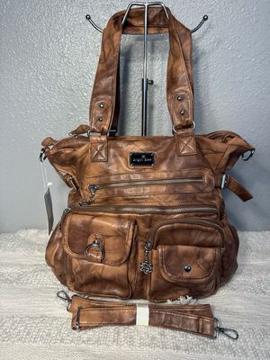 Angel Kiss Brown, Marbled, Vegan Leather, Multi Pocket Satchel NWT!
