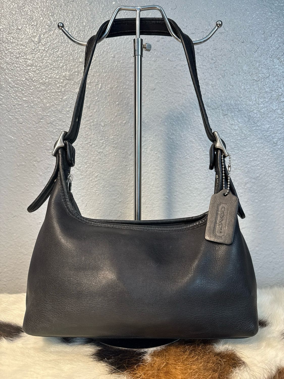 Coach Vintage Legacy, Black, Leather Hobo Baguette BRUSHED NICKEL RARE FIND