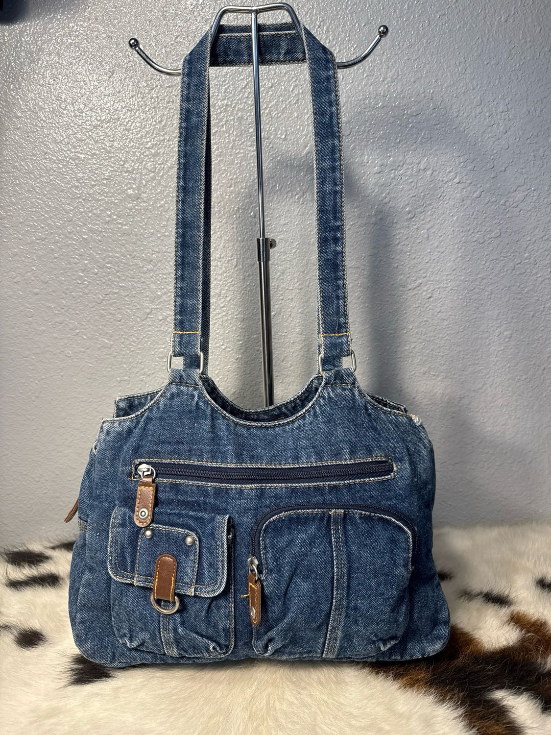 Unbranded 1970S Vintage Denim Multi Pocket Shoulder Bag LIKE NEW