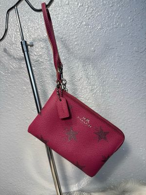 Coach Magenta Saviano, Leather Sparkle, Stars Card Wristlet Wallet