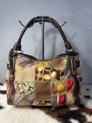 Fossil Vintage Cotton Patchwork With Vegan Leather Trim East West Tote