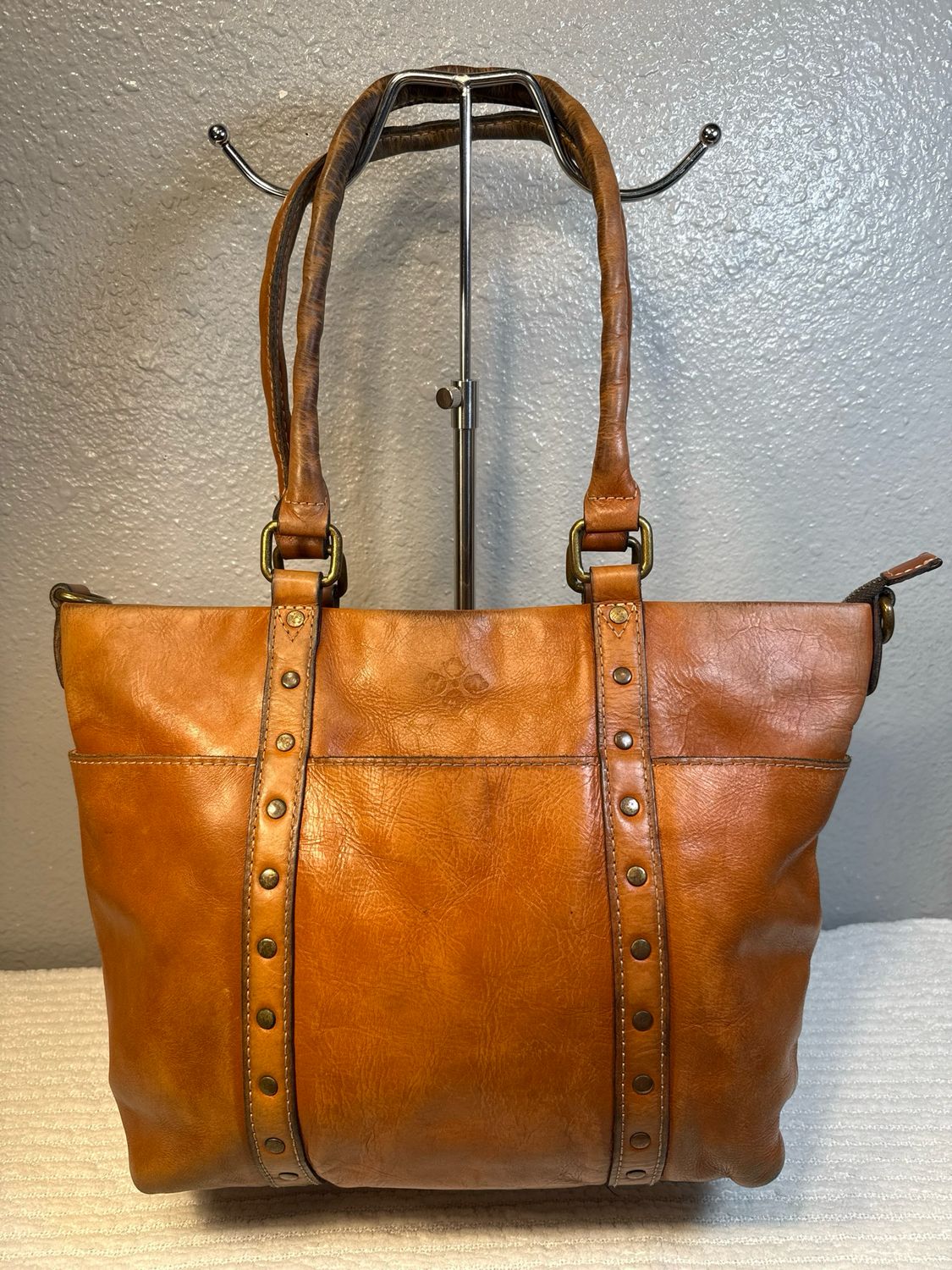 Patricia Nash Brown Studded Leather Multi Pocket Tote
