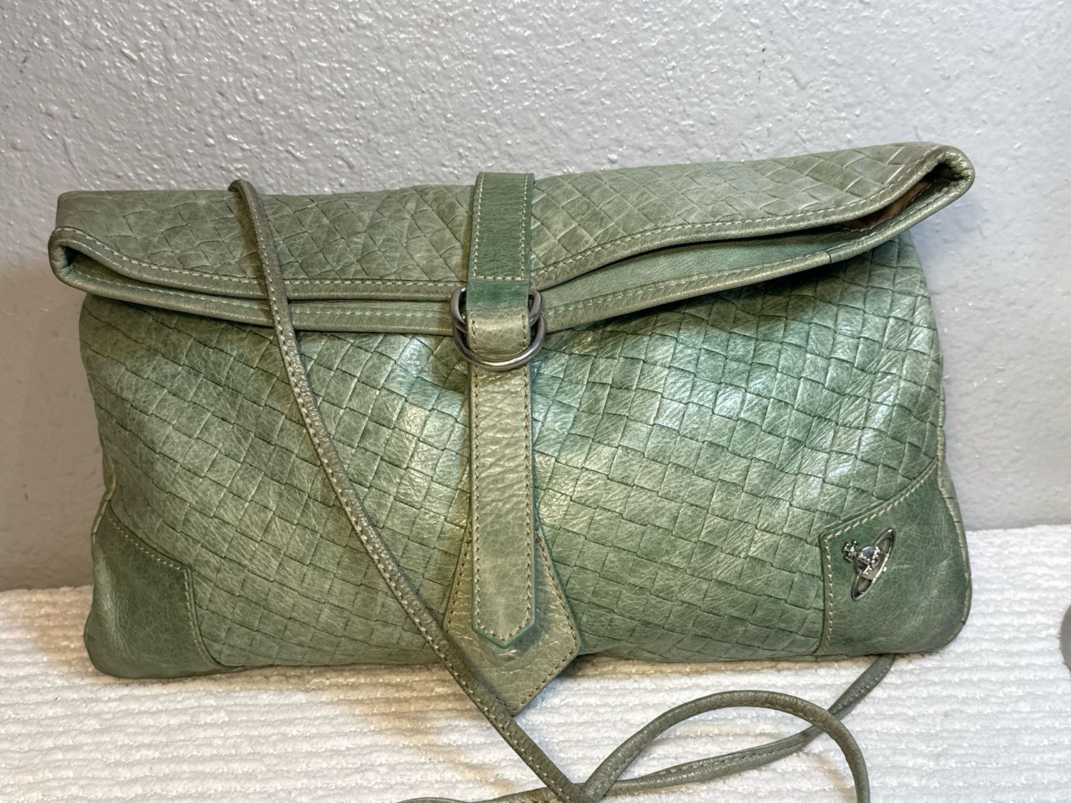 Vivian Westwood Sage Green Woven Leather Vintage Crossbody Bag