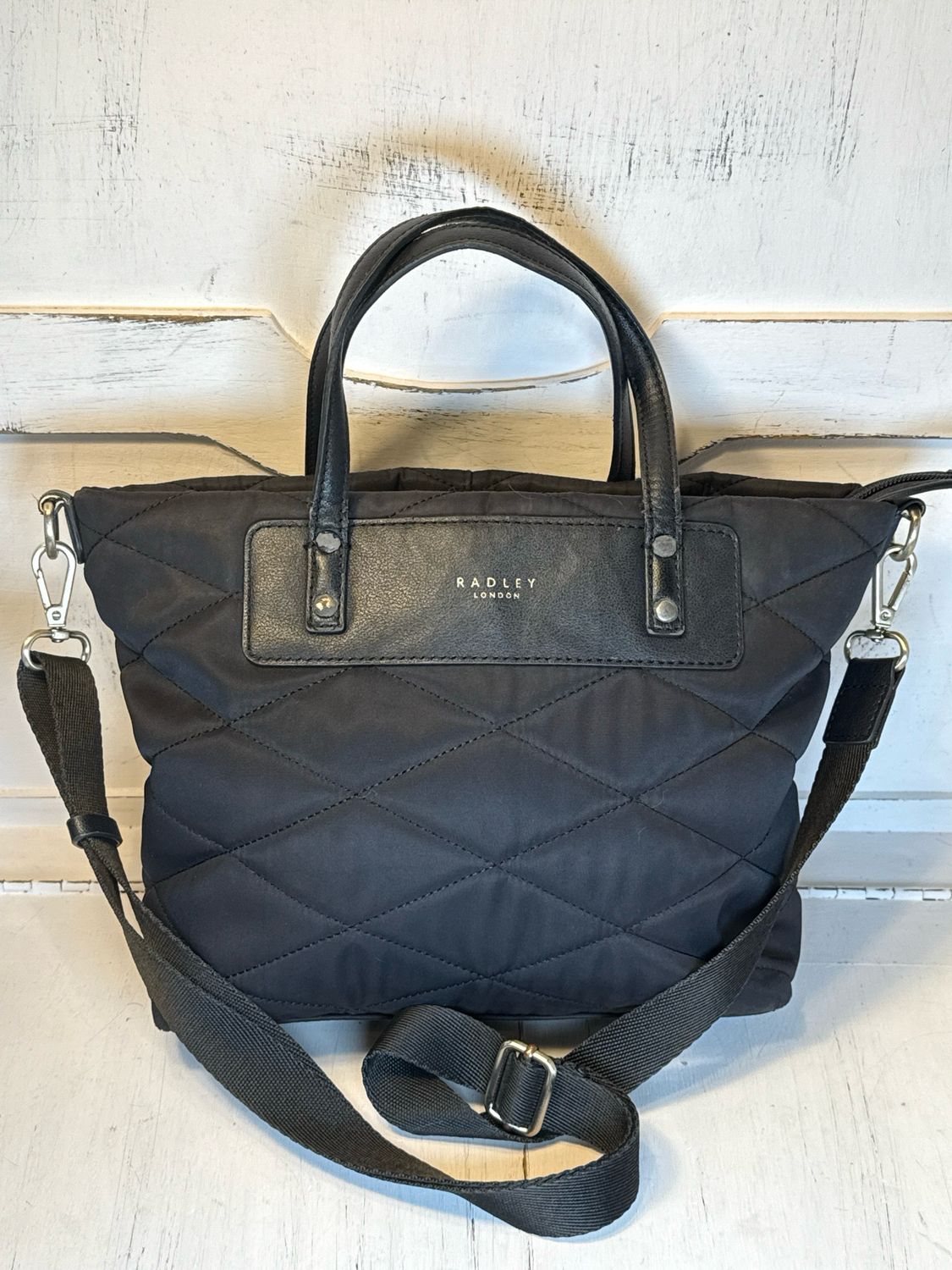 Radley, London, Black, Quilted Nylon And Leather Satchel