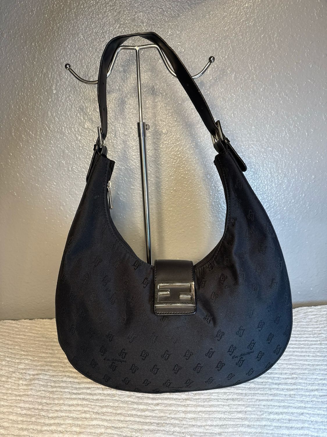 La Philipe FENDI Inspired Black Signature Jacquard Shoulder Bag LIKE NEW