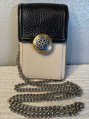 FERRARA by Brighton, Black And Ivory Leather Color Block Wallet On A Chain