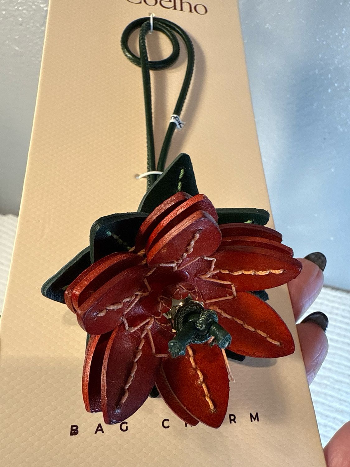 Camila Coelho Brown And Green, Genuine, Leather 3-D Floral Bag Charm