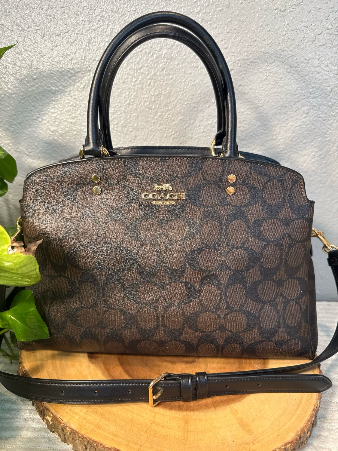 Coach Coated Canvas And Leather, Brown And Black Lily Carry All Satchel LIKE NEW