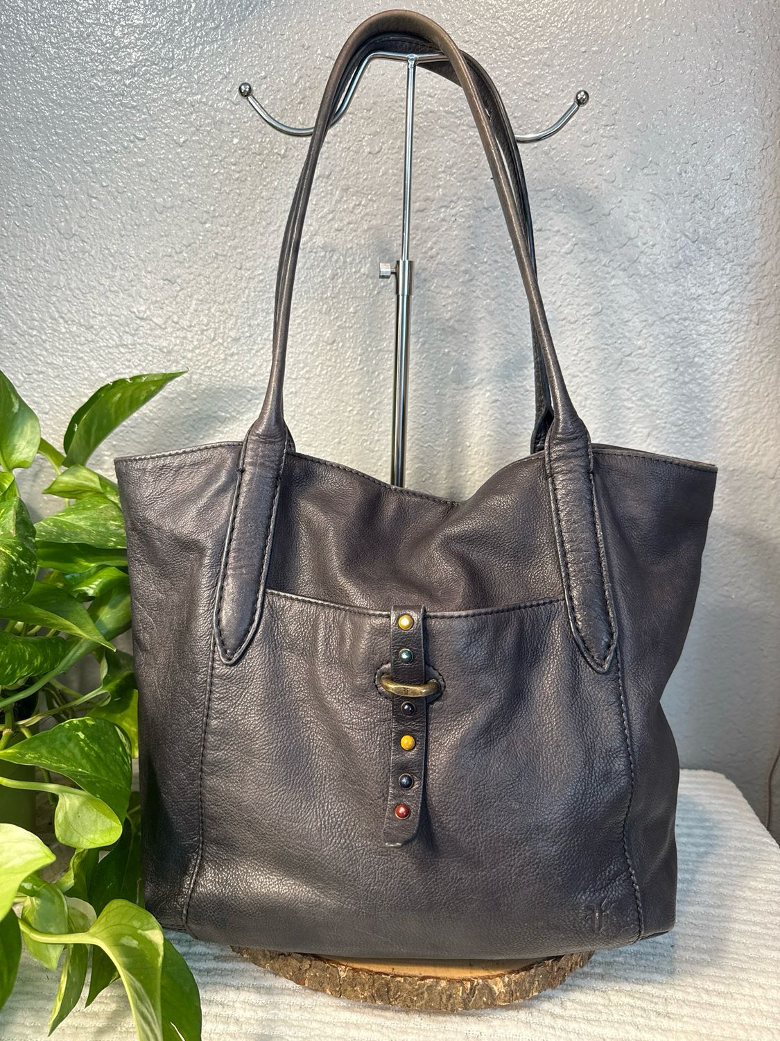 Frye Distressed, Black Leather Tote
