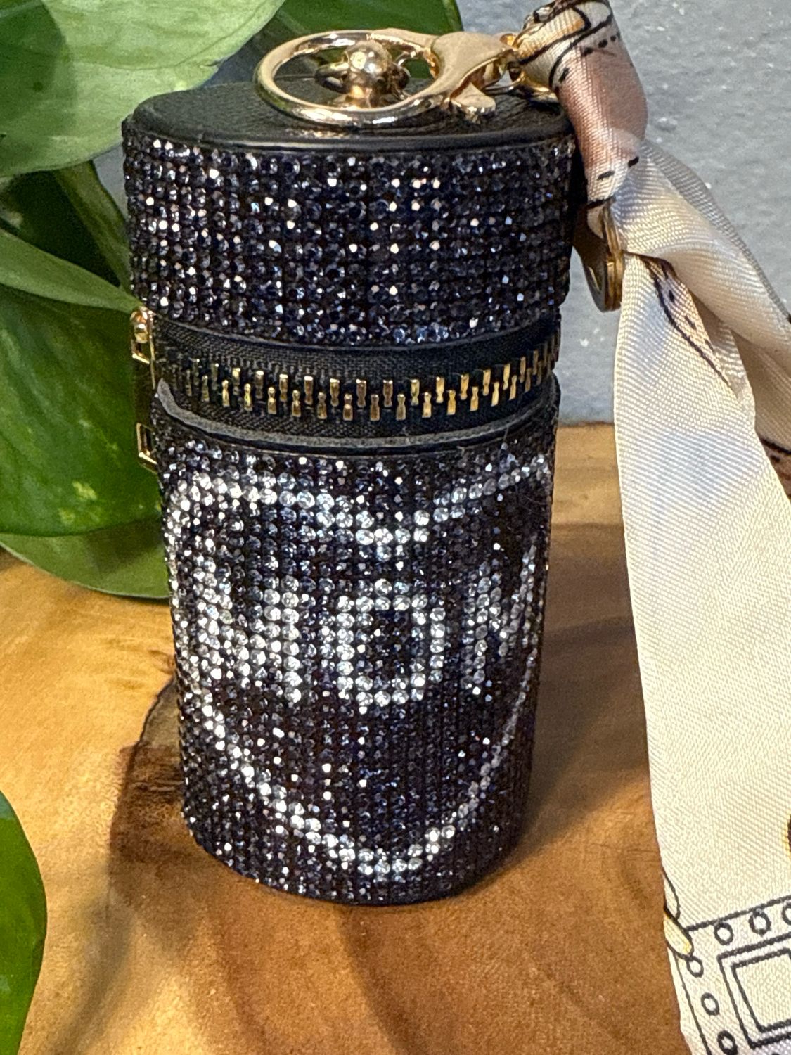 Mom Black Crystal’s Zipper Pouch Bag Charm NWOT