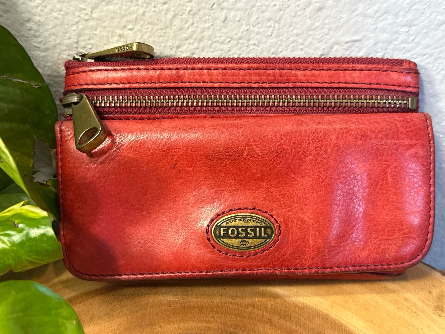 Fossil, Vintage, Red, Distressed, Leather Wallet