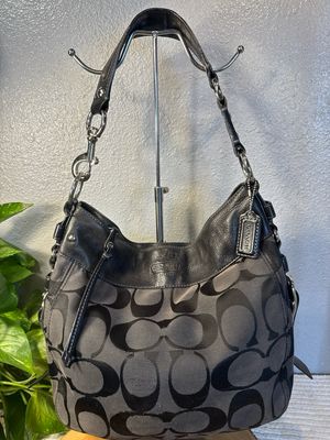 Coach Vintage Zoe Black Jacard With Silver Hardware And Black Leather Trim Shoulder Bag