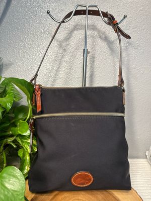 Dooney, &amp; Bourke Black Nylon Brown Leather Trim Shoulder Bag