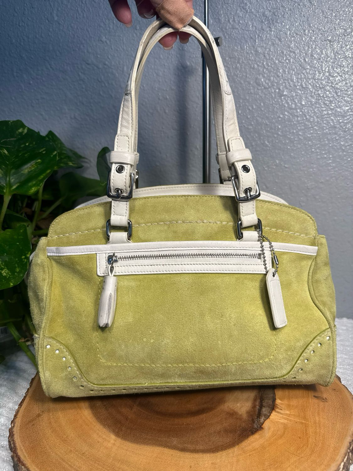 Very Rare Vintage Lime, Green Suede, Coach Handbag