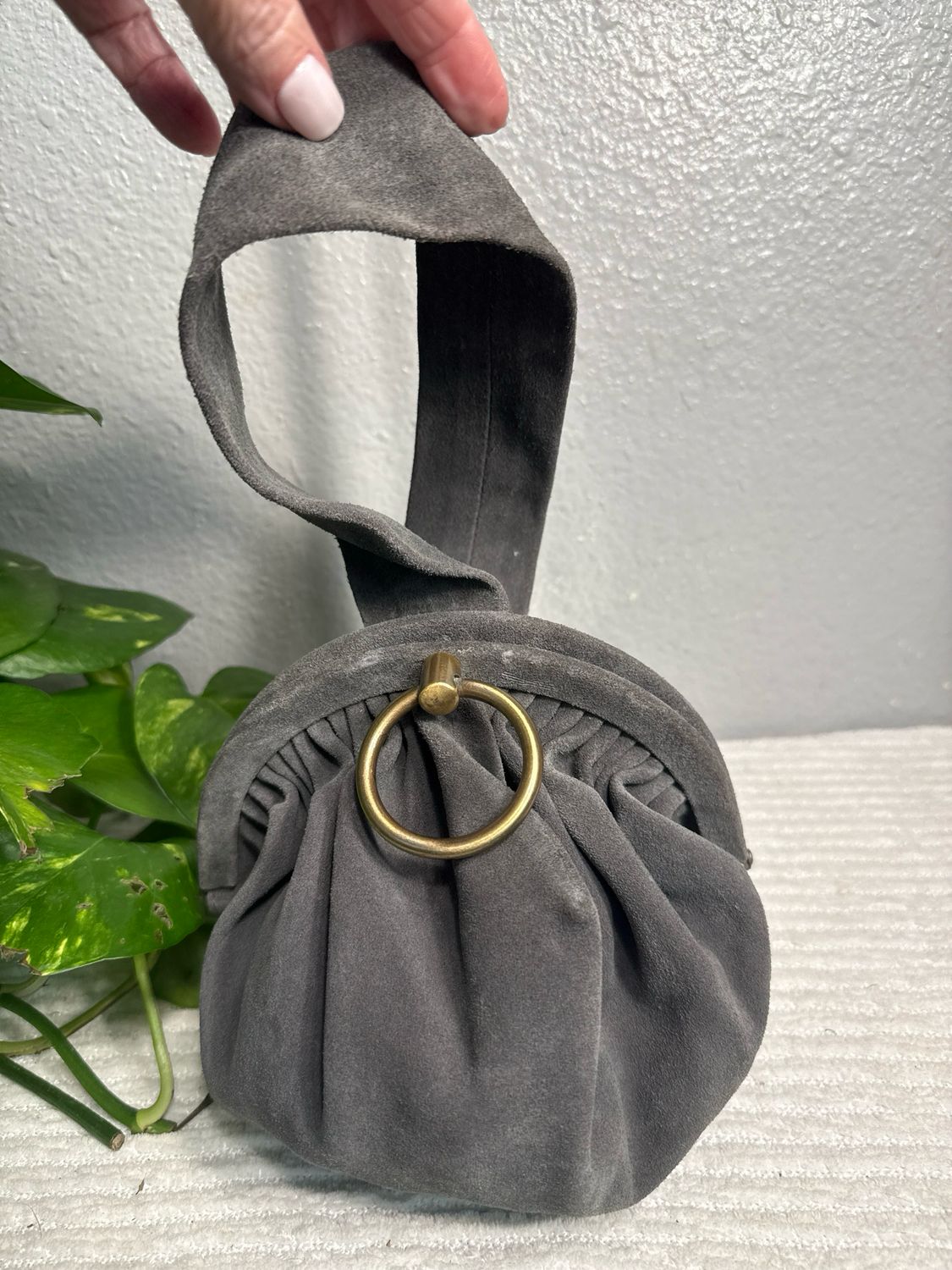 Very RARE NOA Vintage Gray Suede And Brass Purse