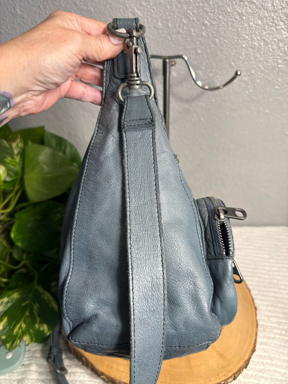 Liebeskind Berlin Distressed Denim Blue Leather Cargo Crossbody