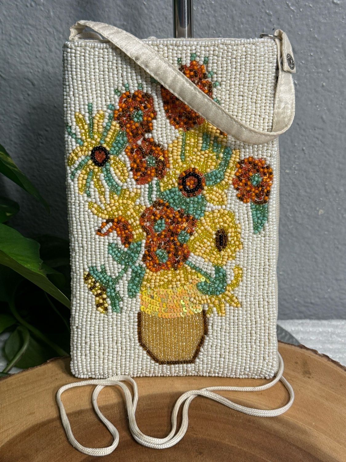 Bamboo Trading Company Beaded Floral Crossbody Clutch