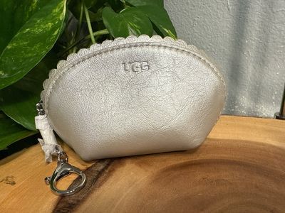 Ugg Silver, Leather, Zipper Pouch, Key Charm Or Key Fob NWOT