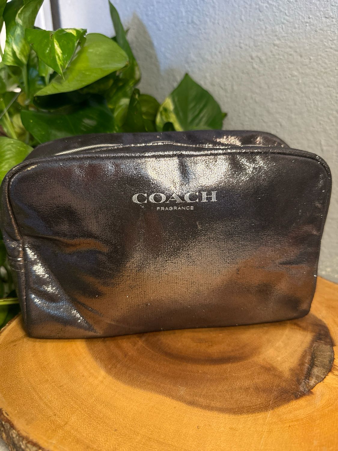 Coach Fragrance Gunmetal, Metallic, Large Cosmetic Bag Or Catchall