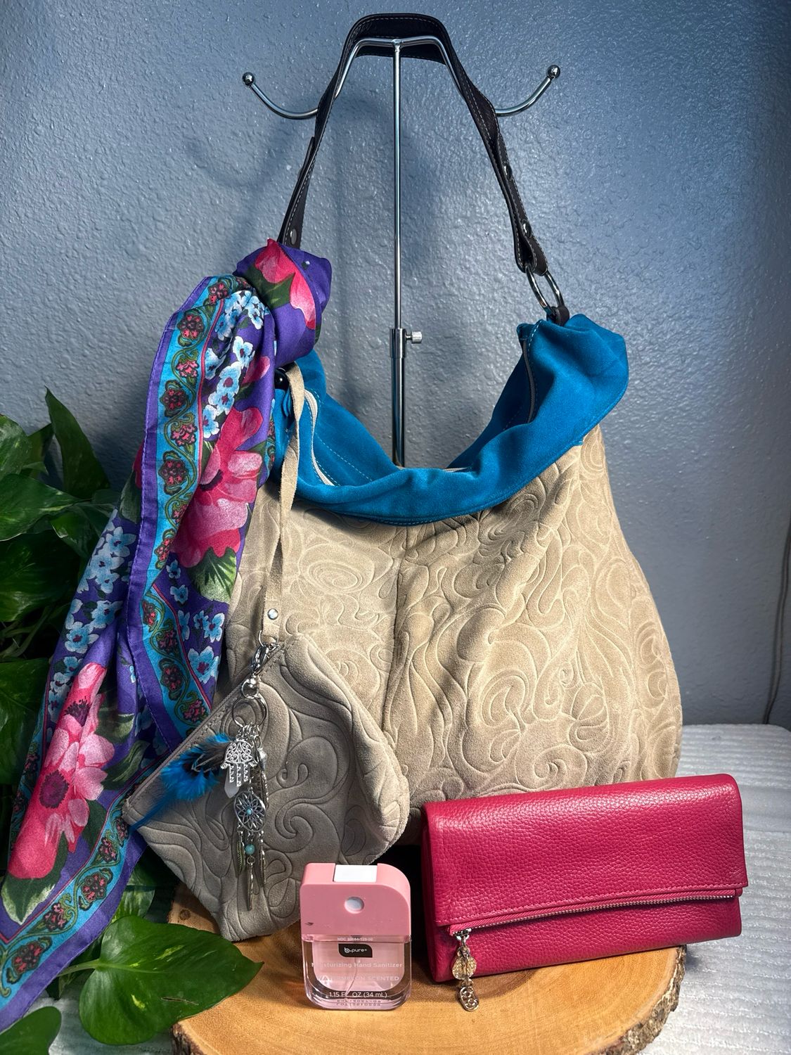 Gianni Notaro Italy Tan And Turquoise Suede “COME AS YOU ARE” BUILD A BAG BUNDLE