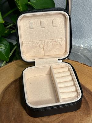 Black Vegan Leather With Rose, Gold Font, Compact Jewelry Box NWOT
