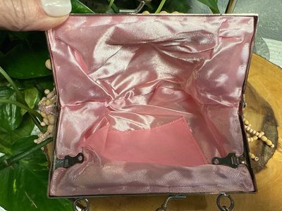 Unbranded, Vintage Pink Satin And Beaded Kiss Lock Handbag Catch All Cosmetic Bag