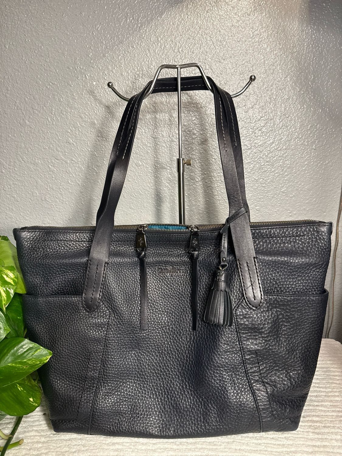Cole Hann Black Pebbled Leather East West Tote