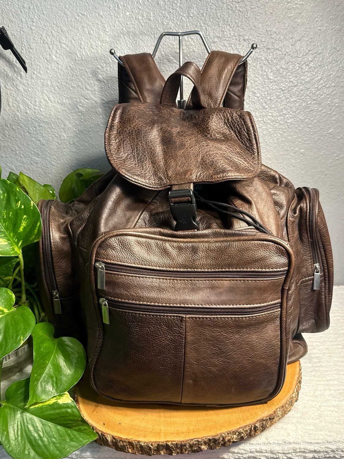 Unbranded, Vintage 1980’s Brown, Distressed, Genuine, Leather, Large Backpack