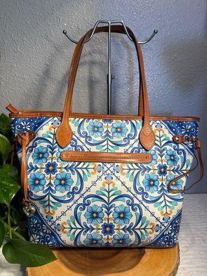 BUILD A BAG Brighton Limited, Edition, Blue Coated Canvas And Leather Floral Tote Bundle $320 ONLINE