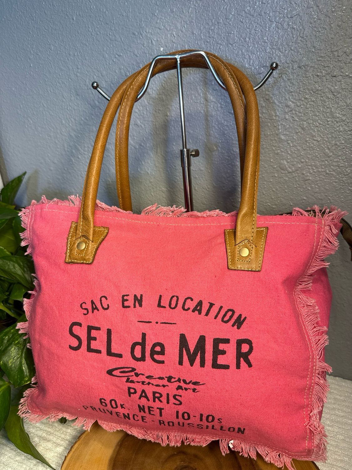 Unbranded Pink Denim With Tan Leather Trim Tote NWOT